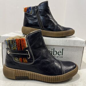 Josef Seibel NEW Maren Leather Fleece Navy Ankle Boots Womens Sz 7-7.5 EU 38‎